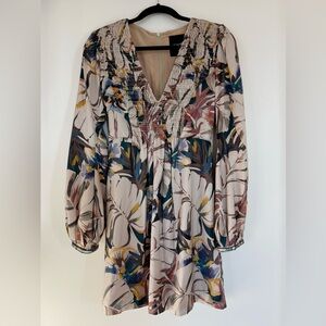 Le Superbe Paradise Floral Smocked V-Neck Dress with Long Sleeves